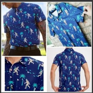 Athletic BigFoot Bohey Golf Polo (Men MED) SSleeve BLUE Sasquach Stretch Shirt